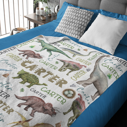 Personalized Cute Dinosaurs Boys Name Blankets - Gift for Kids