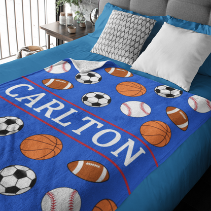 Personalized Sports Ball Name Blanket - Gift for Kids