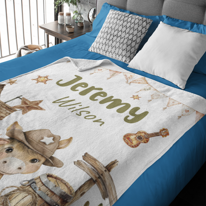 Personalized Western Cowboy Animal Name Blanket - Gift for Kids