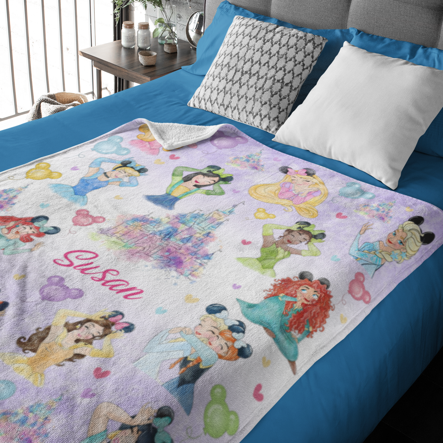 Personalized Name Watercolor Girls Children's Name Blanket - Gift for Kids