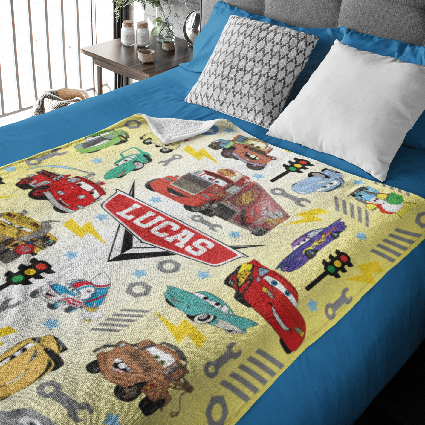 Personalized Cartoon Cars Name Blanket - Gift for Kid