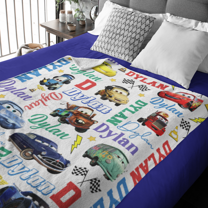 Personalized Car Boy Name Blanket - Gift for Kids