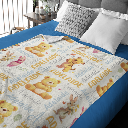 Personalized Cartoon Animal Friends Name Blankets - Gift for Kids