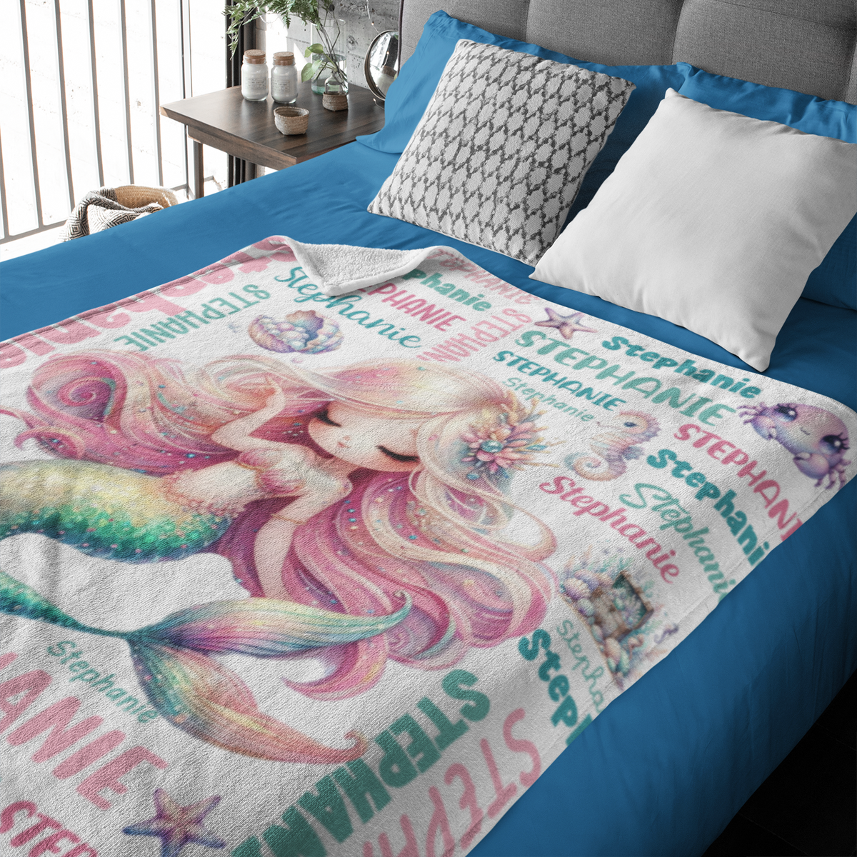 Personalized Gradient Fantasy Mermaid Girl Name Blanket - Gift for Kids