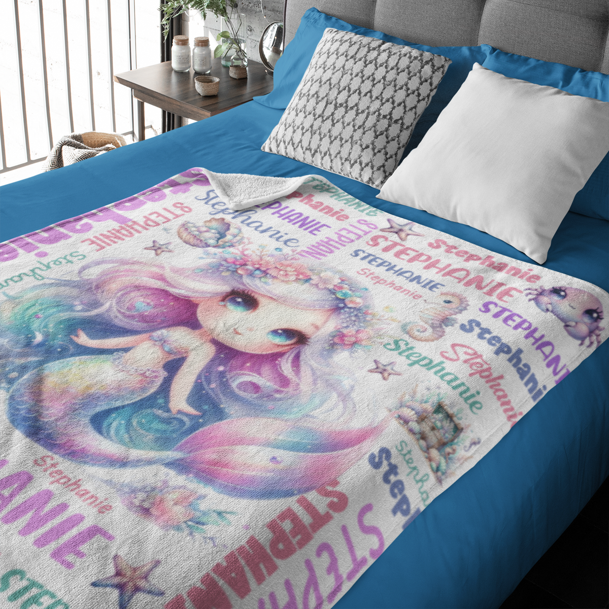 Personalized Gradient Fantasy Mermaid Girl Name Blankets - Gift for Kids