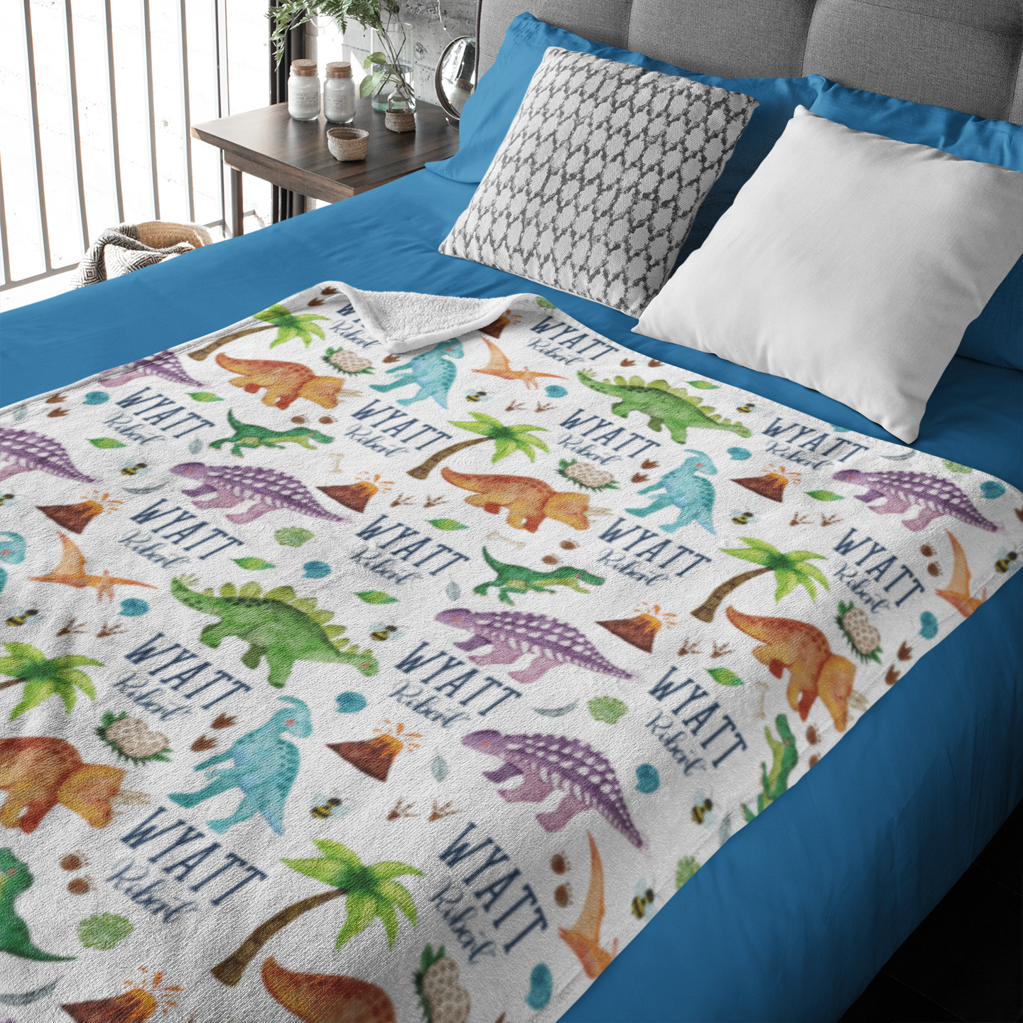 Personalized Dinosaurs Themed Boy Name Blankets - Gift for Kids