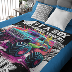 Personalized colorful monster truck themed name blanket - Kids gift