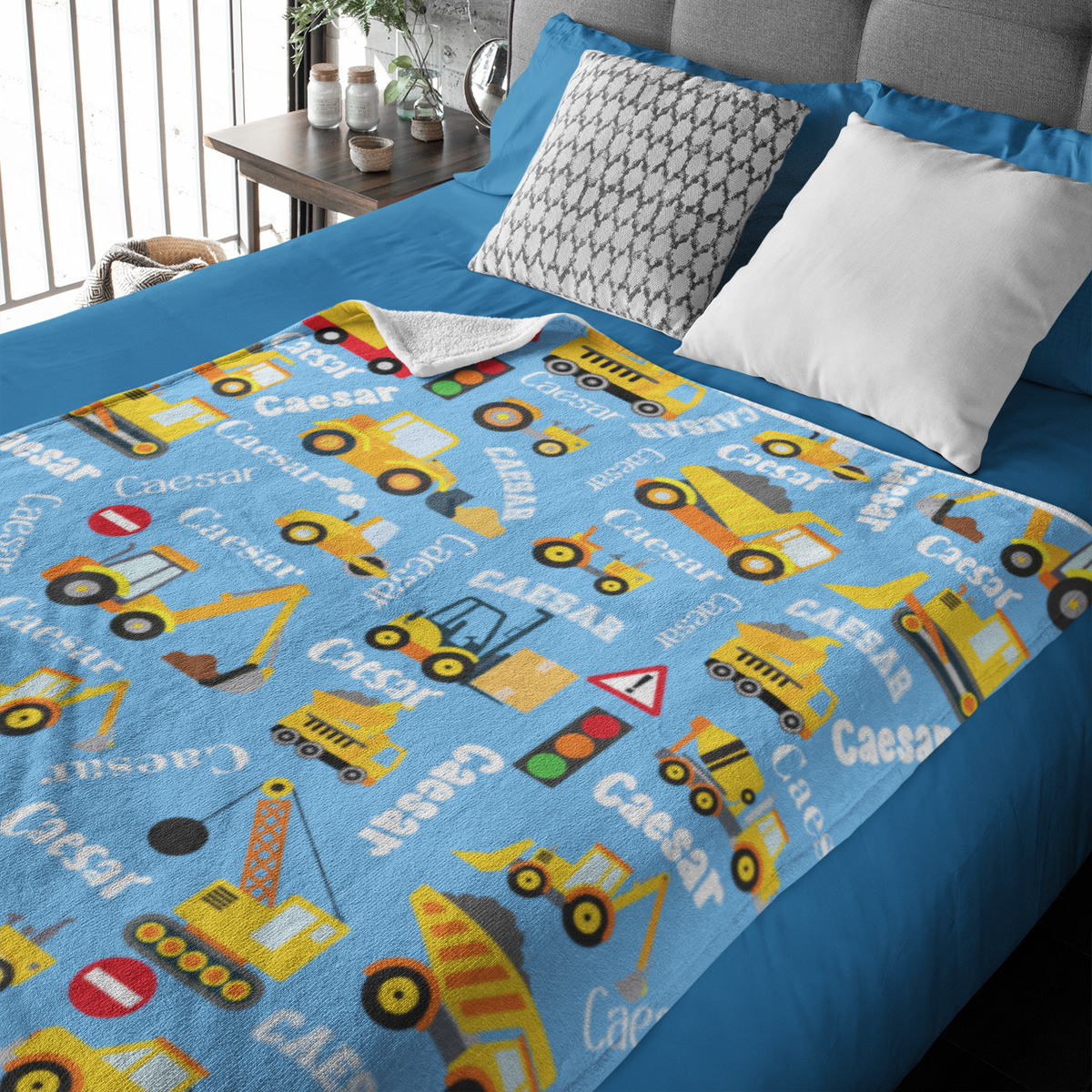 Personalized Traffic Engineering Vehicle Themed Name Blanket - Gift for Kids