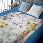 Personalized Safari Animals Baby Name Floral Blanket - Gift for baby