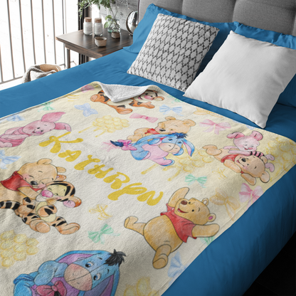 Personalized Watercolor Animals Bear Name Blankets - Gift for Kids