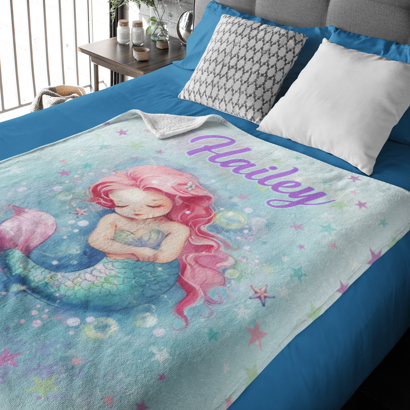 Personalized Cute Mermaid Girl Name Blanket - Gifts for Kids