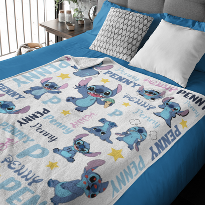 Personalized Watercolor Cute Blue Children's Name Blanket - Gift for Kids