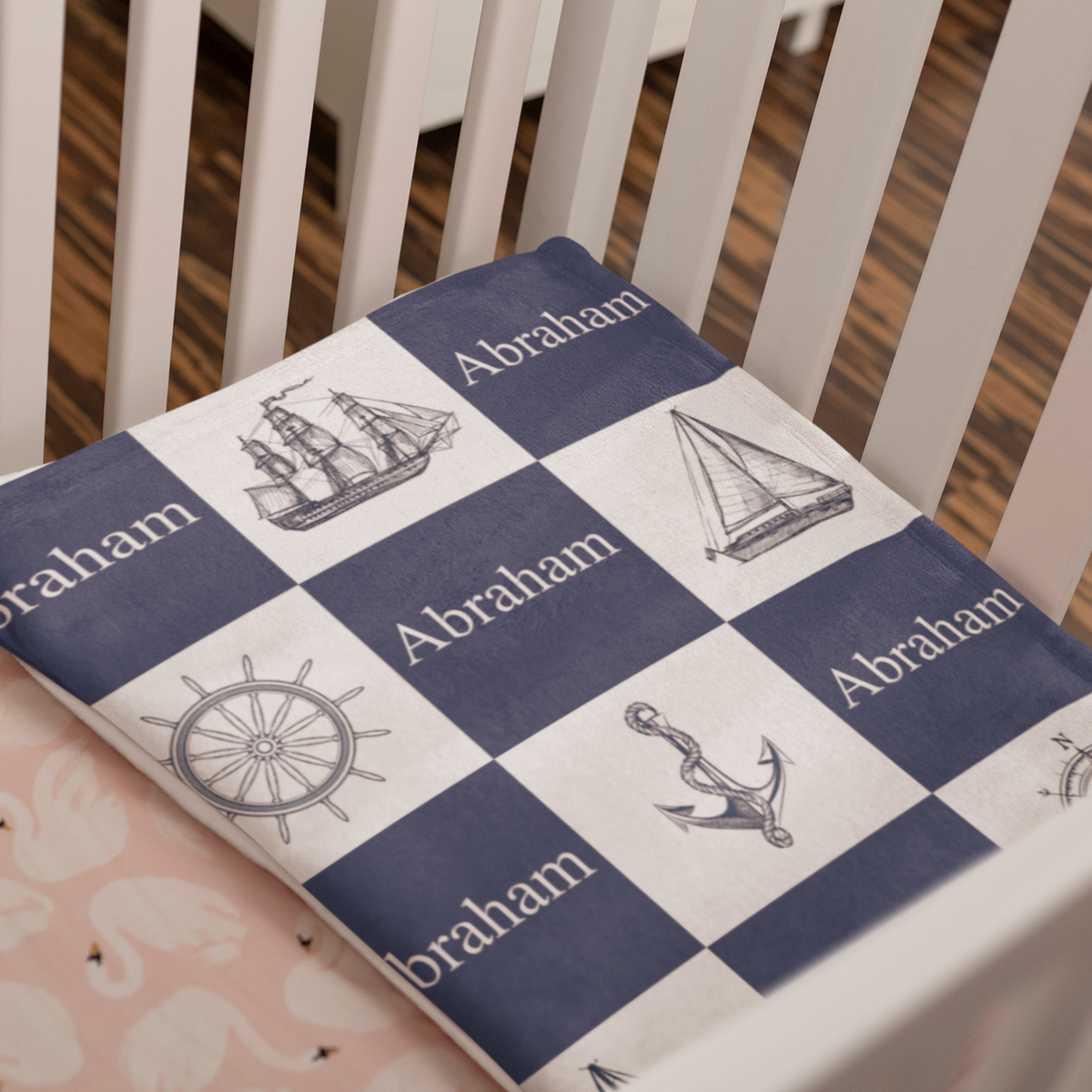 Personalized Baby Nautical Sailor Blanket - Gift for Baby