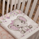 Personalized Purple Floral Elephant Baby Name Blanket - Gift for Baby