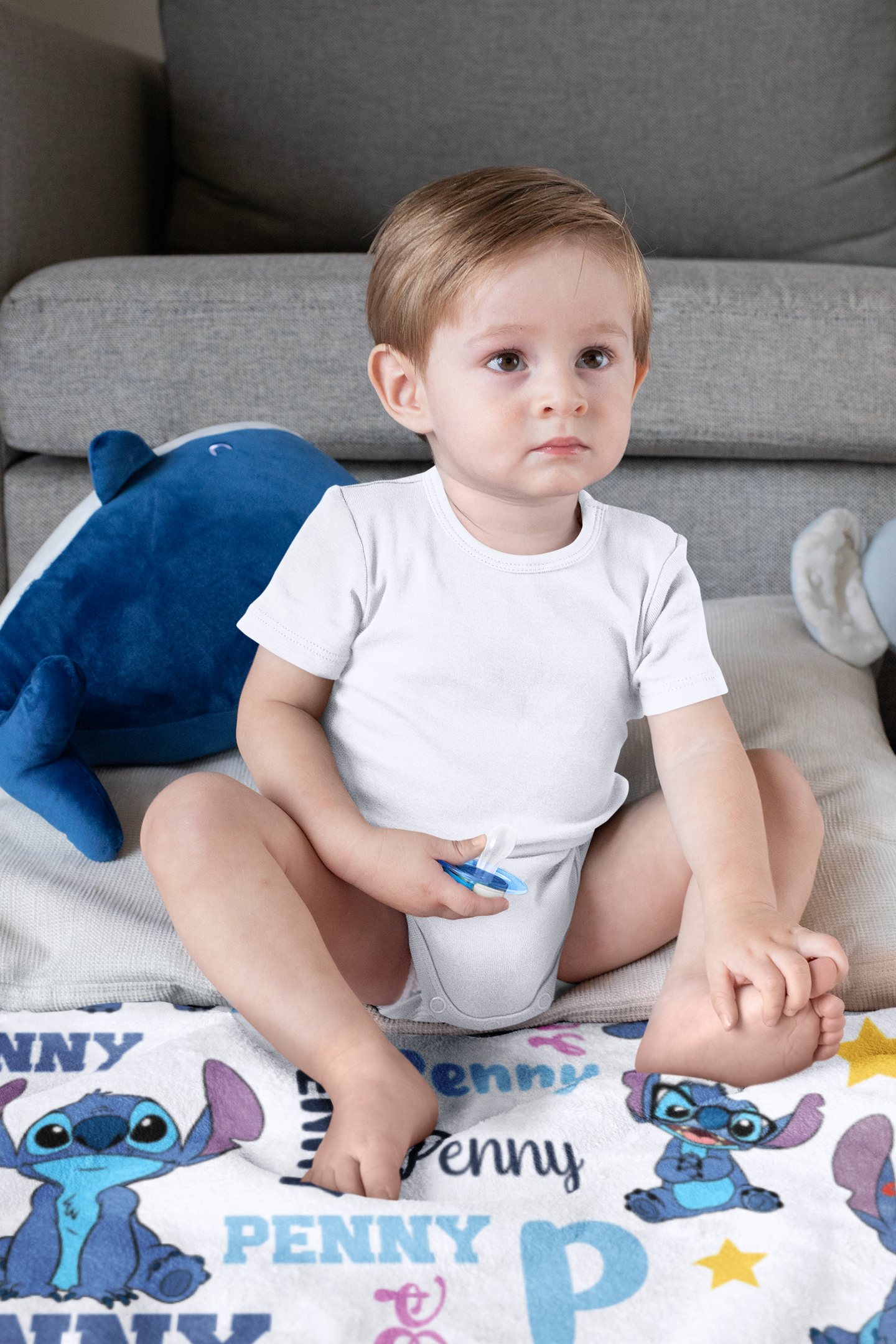 Personalized Watercolor Cute Blue Children's Name Blanket - Gift for Kids