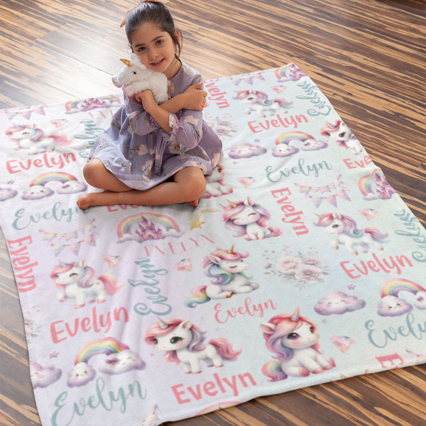 Personalized Magical Unicorn Name Blanket - Gift for Kids