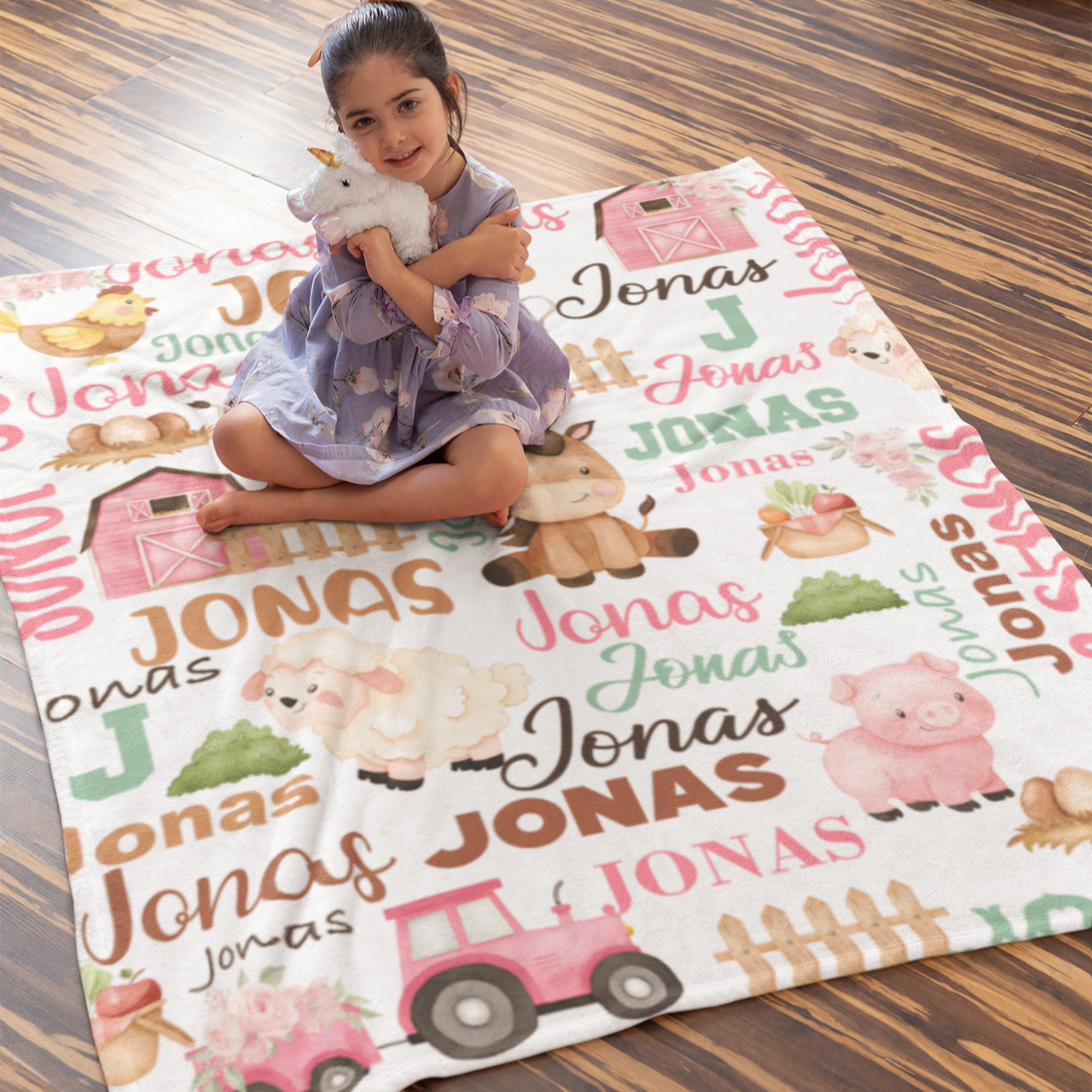 Personalized Farm Animal Name Blanket - Gift for Kids