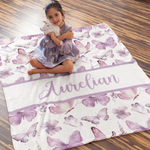 Personalized Watercolor Purple Butterfly Baby Name Blanket - Gift for Baby