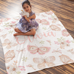 Personalized Custom Butterfly Themed Name Blanket - Gift for Kids