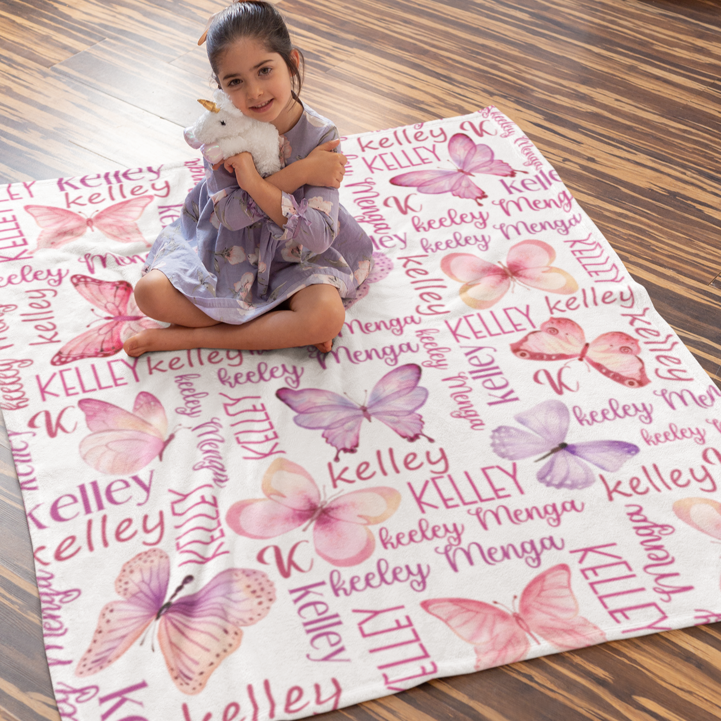 Personalized Watercolor Butterfly Baby Name Blanket - Gift for baby