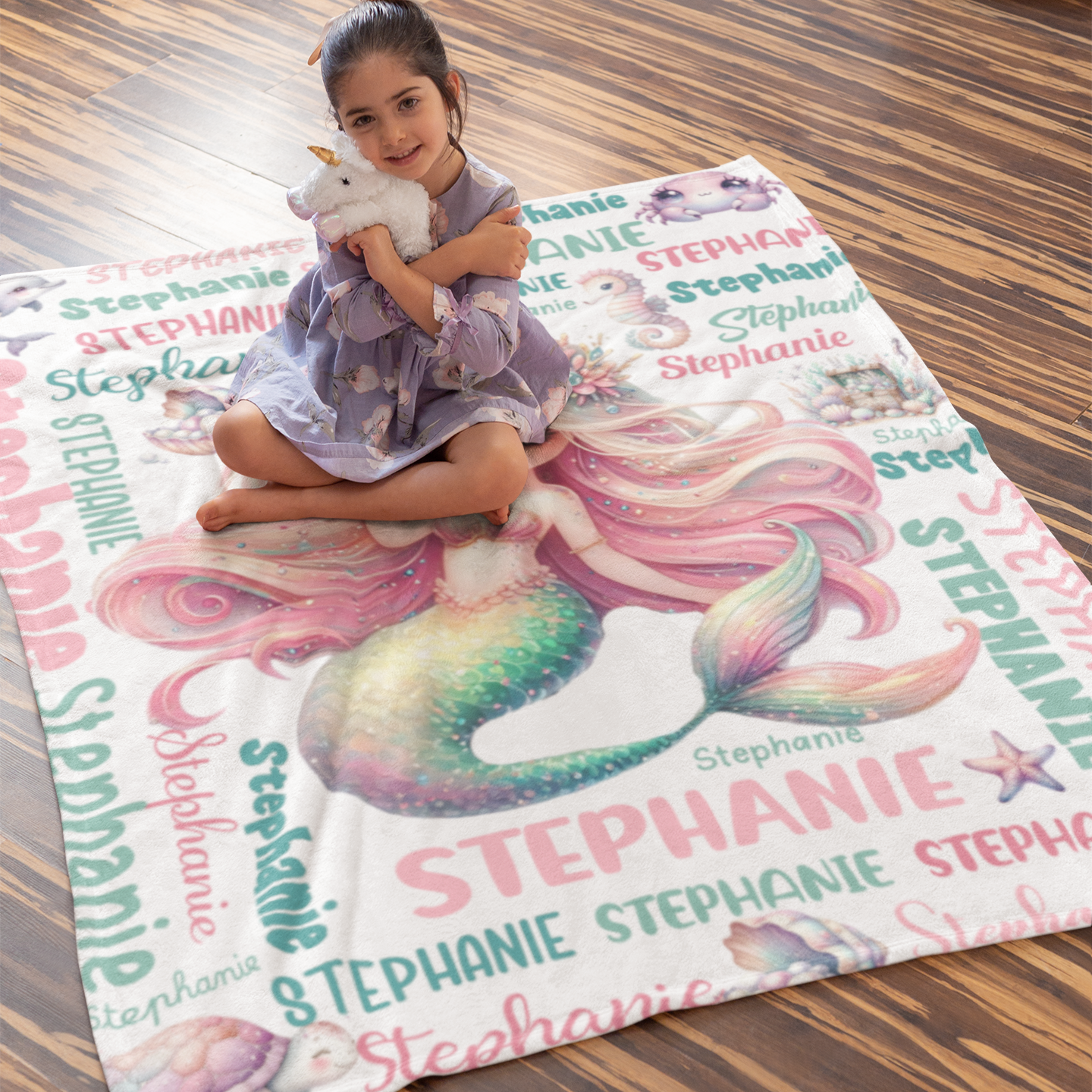 Personalized Gradient Fantasy Mermaid Girl Name Blanket - Gift for Kids