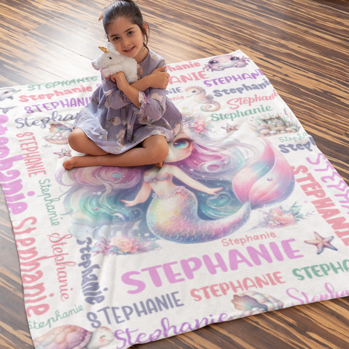 Personalized Gradient Fantasy Mermaid Girl Name Blankets - Gift for Kids