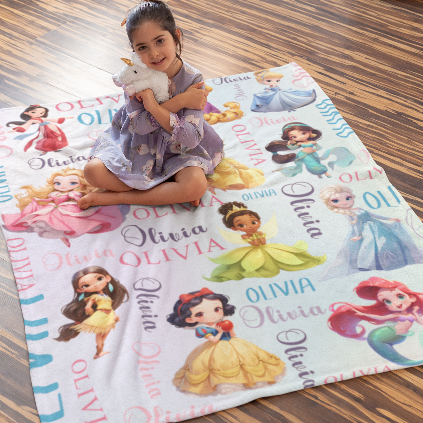 Personalized Cute Cartoon Princess Name Blanket - Gift for Kids