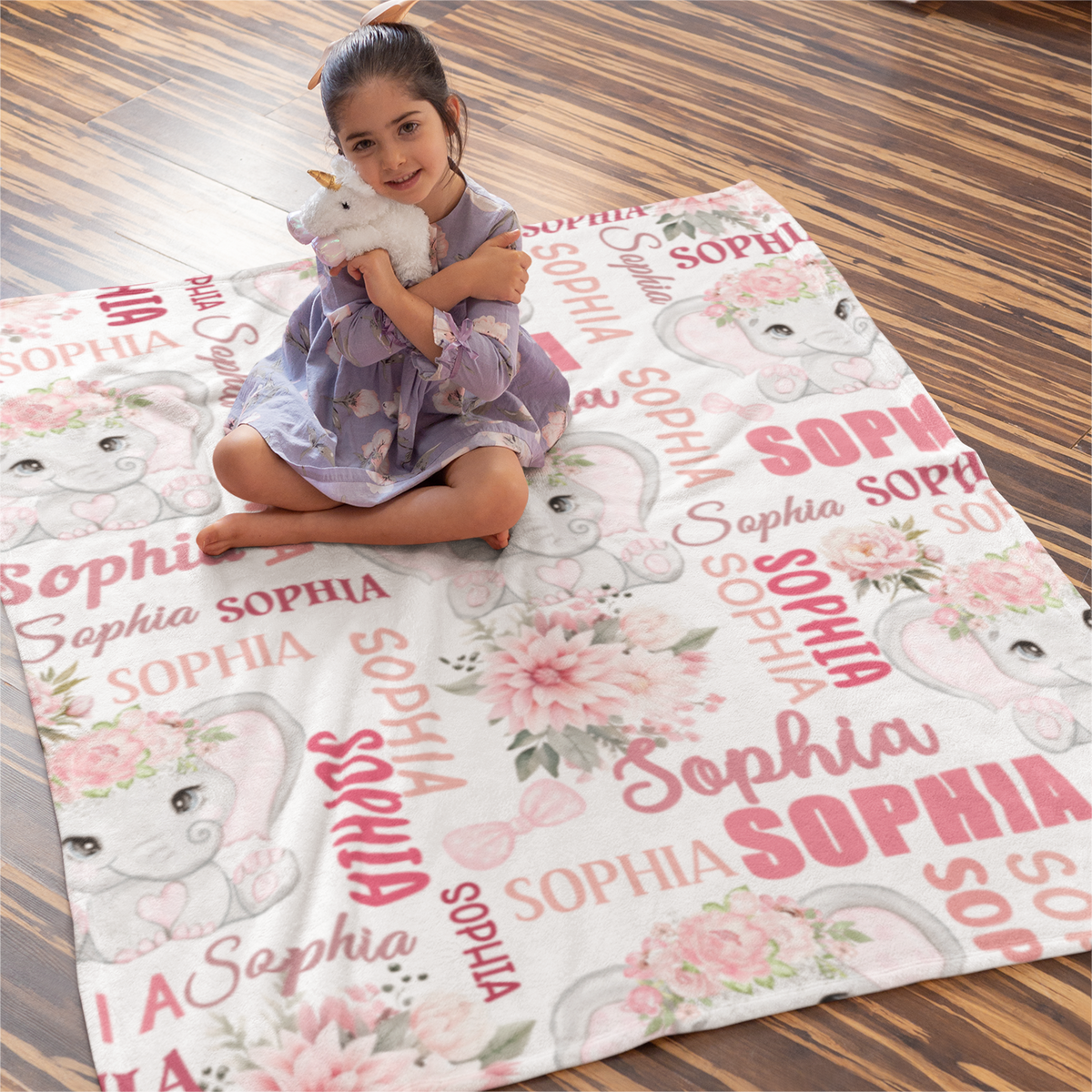 Personalized Cute Elephant Girl Blanket - Gift for Kids