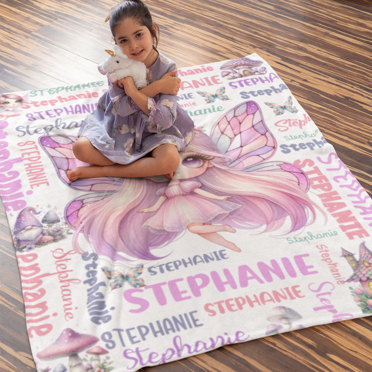 Personalized Fantasy Butterfly Fairy Girls Name Blanket - Gift for Kids