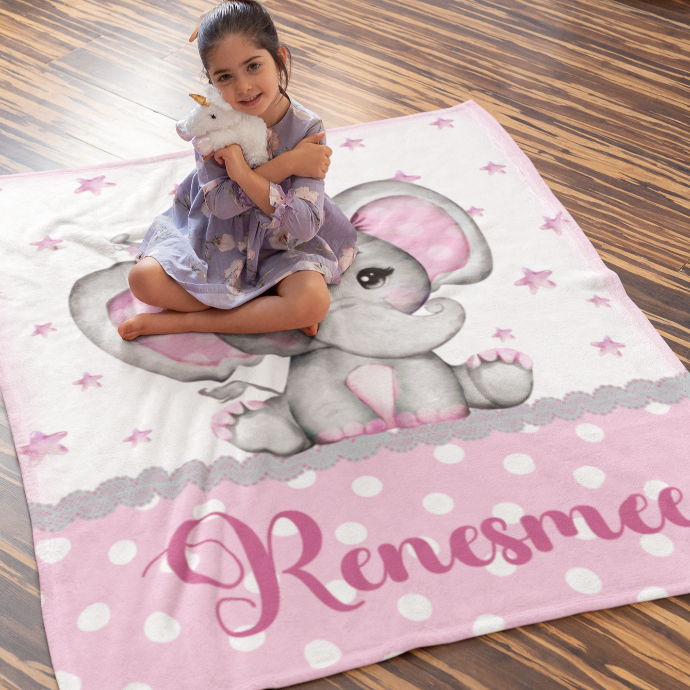 Personalized Watercolor Elephant Baby Name Blanket - Gift for baby