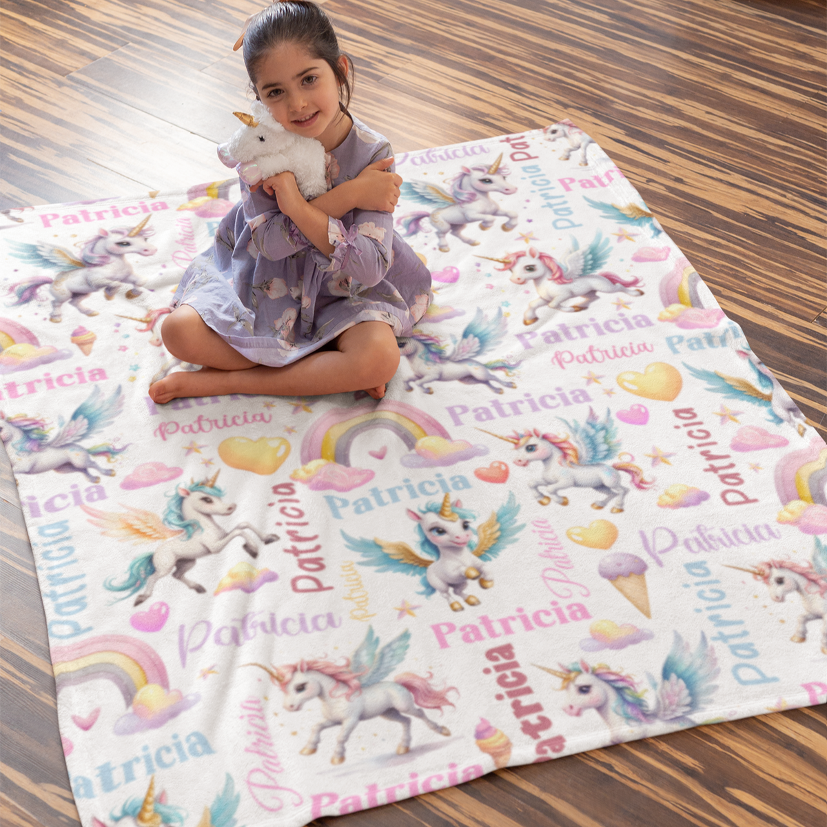 Personalized Girl Unicorn Name Blanket - Gift for Kids