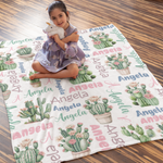 Personalized Watercolor Cactus Name Blankets - Gift for Kids