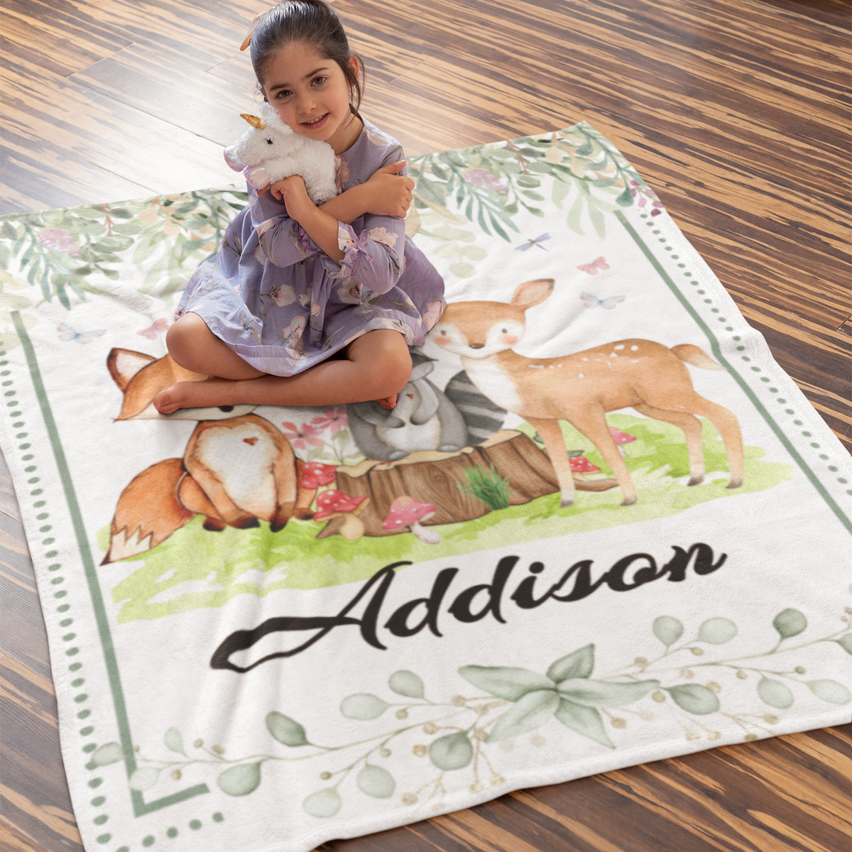 Personalized Animal Forest Name Blanket - Gift for Kids