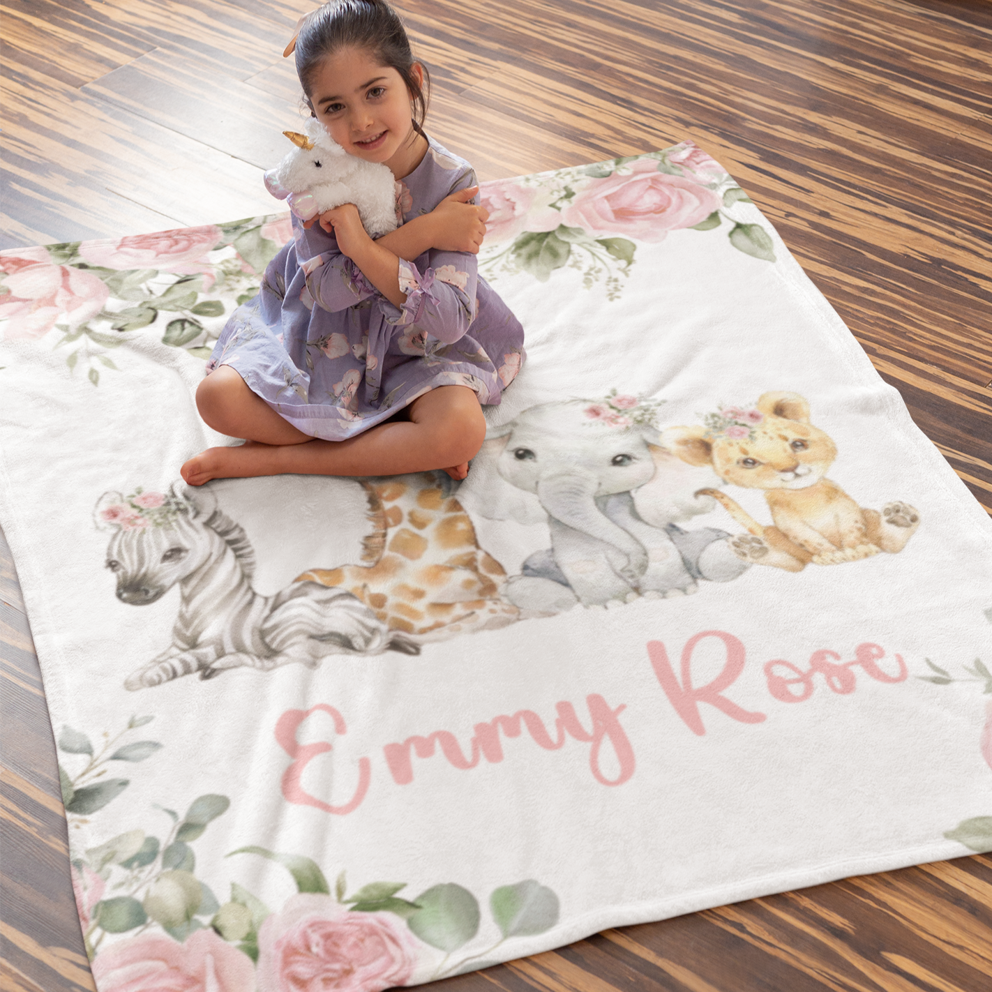 Personalized Forest Animal Girl Blanket - Gift for Baby