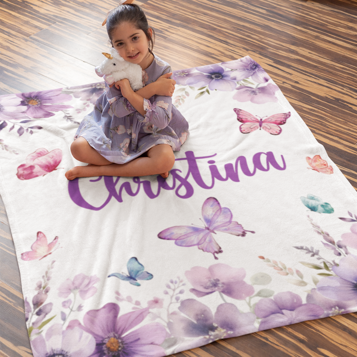 Personalized Watercolor Purple ButterflyBaby Name Blanket - Gift for baby