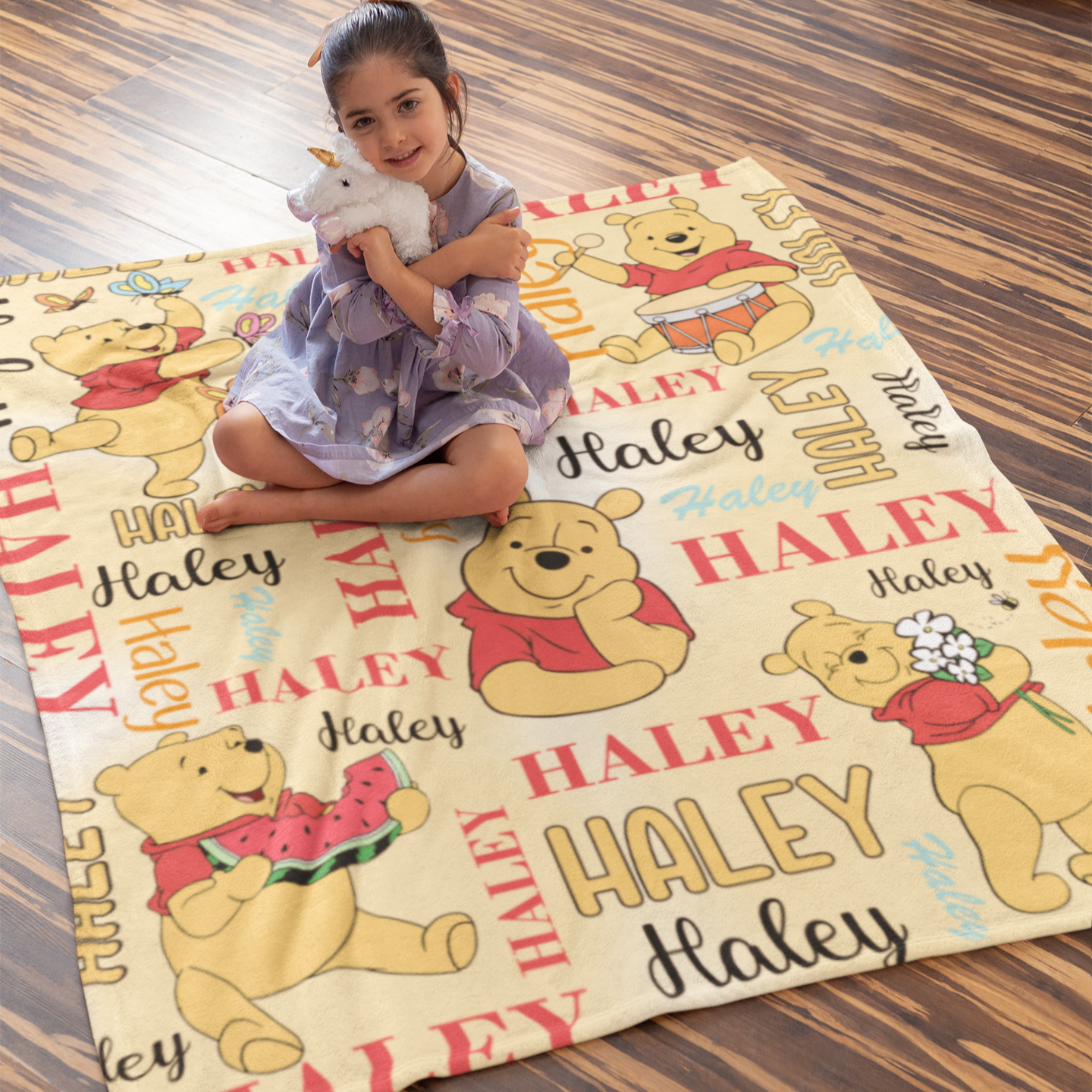 Personalized Yellow Bear Children's Name Blanket - Gift for Kids