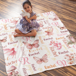 Personalized Watercolor Butterfly Fairy Girls Name Blanket - Gift for Kids