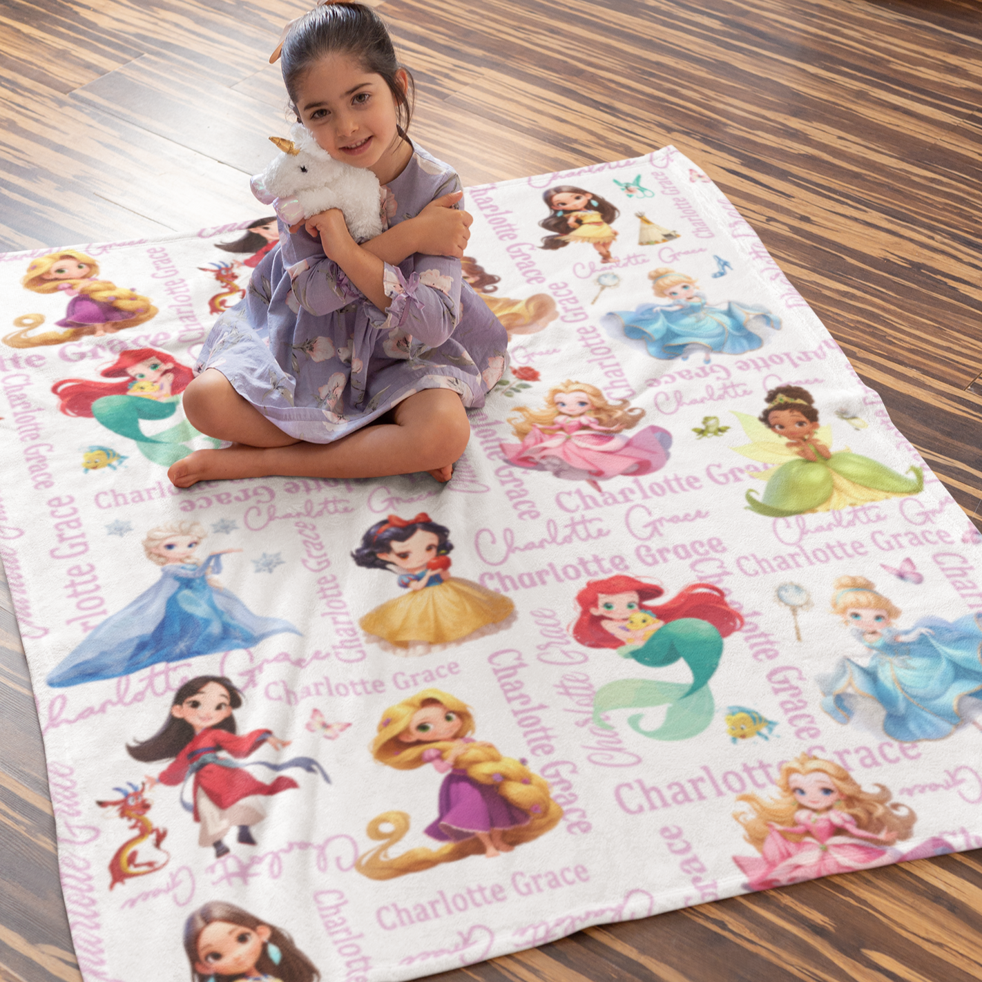 Personalized Cute Watercolor Girl Series Name Blanket - Gift for Kids