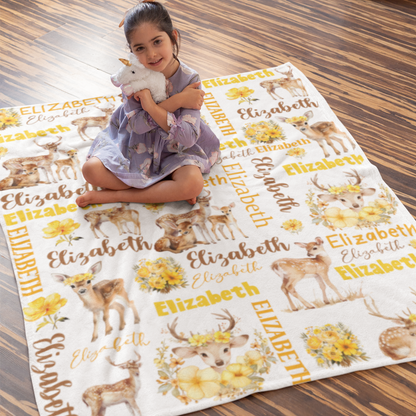 Personalized Forest Deer Name Blanket - Gift for Kids