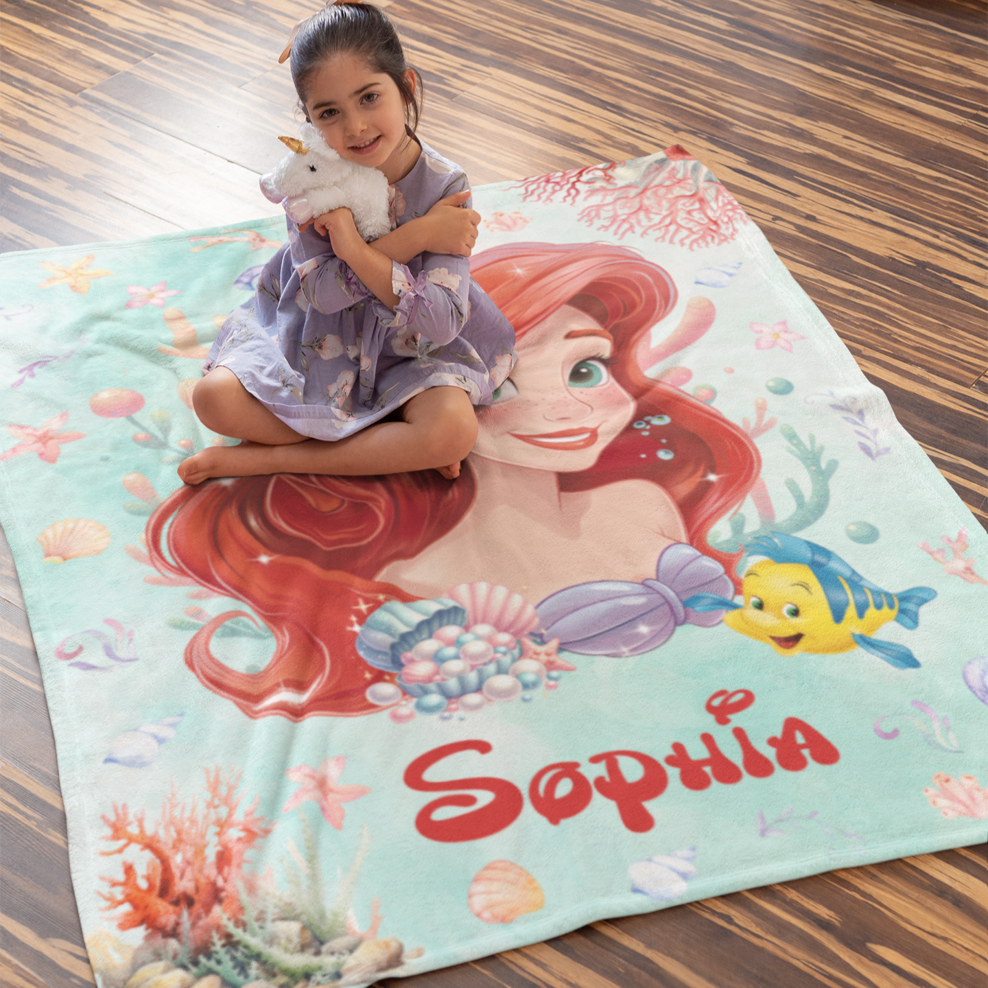 Personalized Watercolor Girls Name Blanket - Gift for Kids