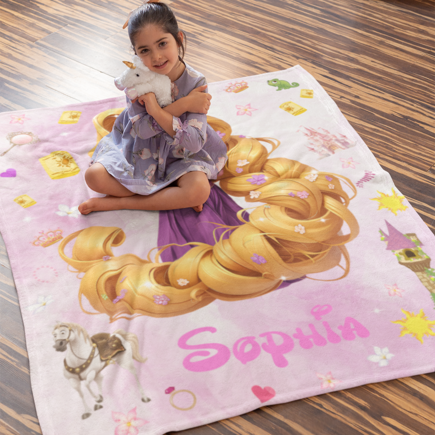 Personalized Watercolor Girl Name Blanket - Gift for Kid