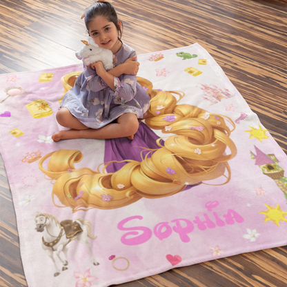 Personalized Watercolor Girl Name Blanket - Gift for Kid