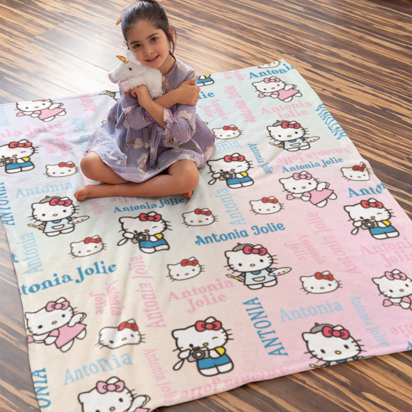 Personalized Cute Cat Pink Name Blanket - Gift for Kids