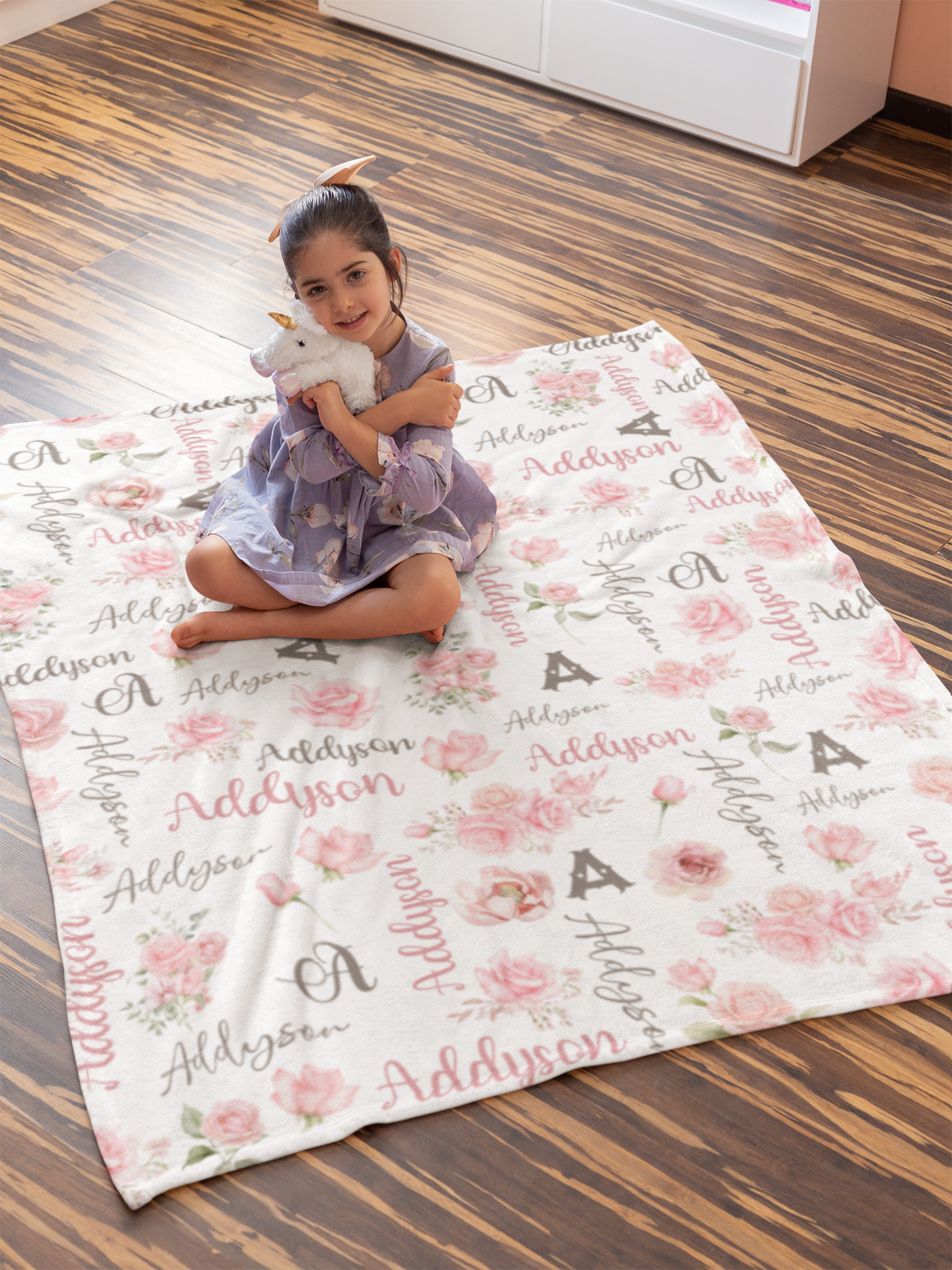 Personalized Pink Rose Girl Name Blanket - Gift for Kid