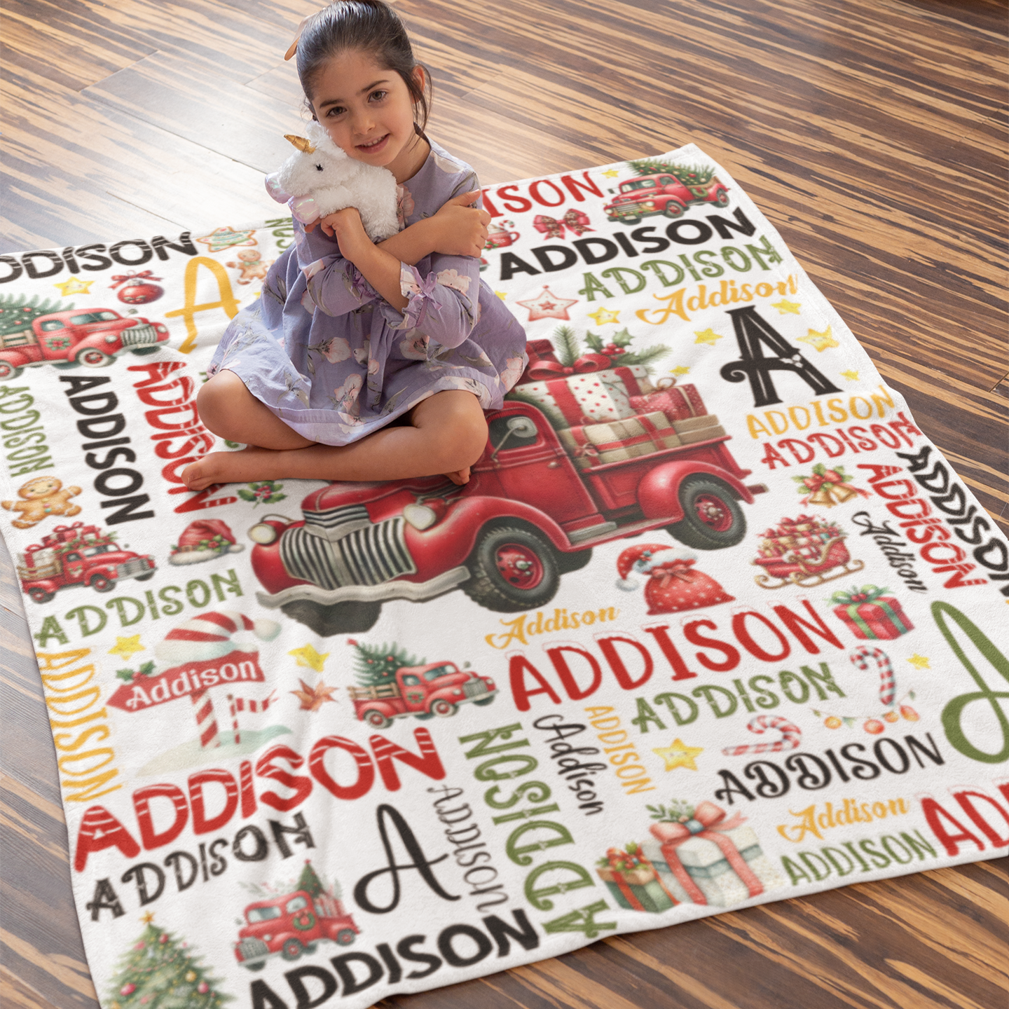 Personalized Christmas Truck Name Blankets - Gift for Kids