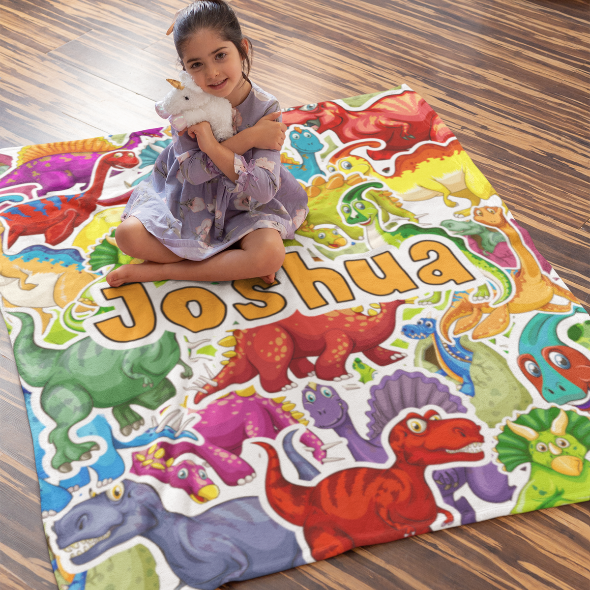 Personalized Cartoon Dinosaur Children's Name Blanket - Gift for Kid