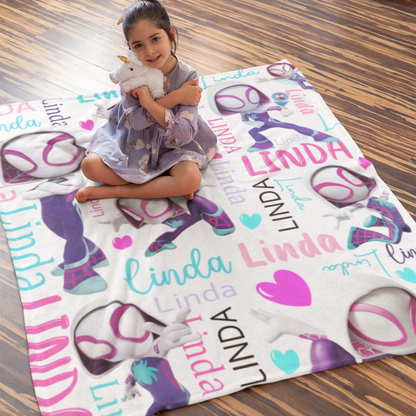 Personalized Girls Pink and White Name Blanket - Gift for Kids