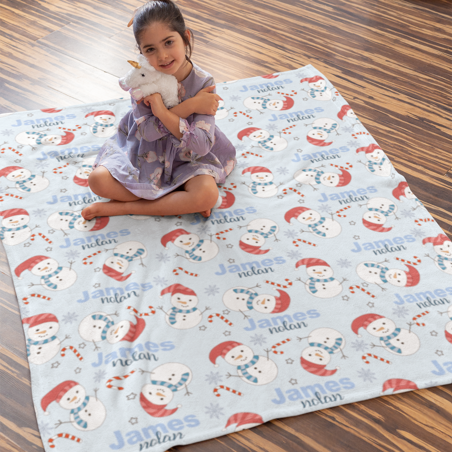 Personalised Christmas Snowman Name Blanket - Gift for Kids