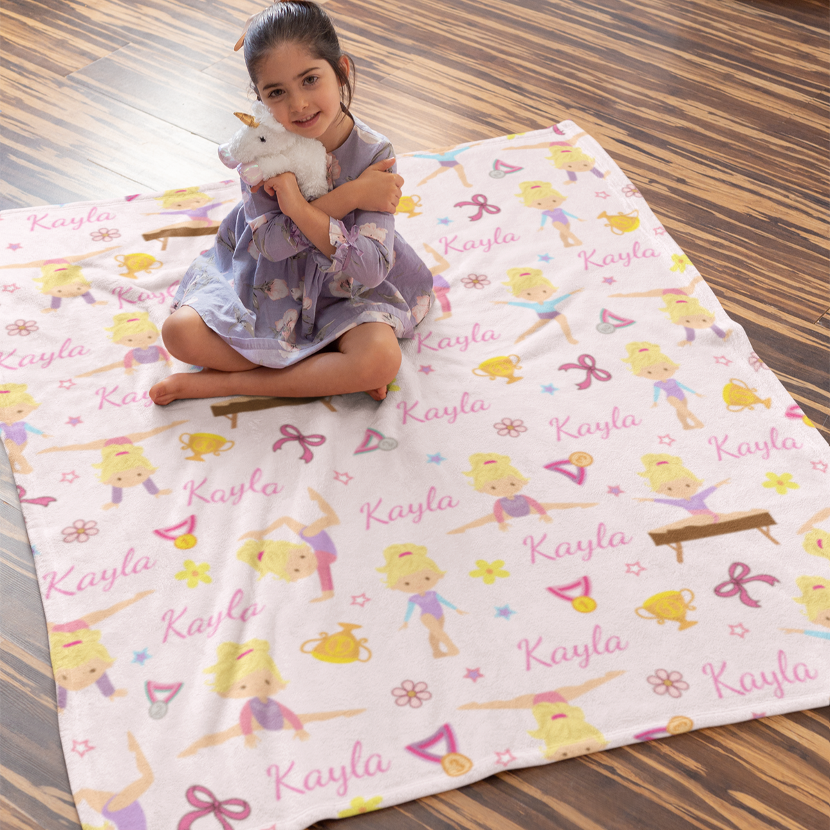 Personalized Gymanstics Girl Name Blankets - Gift for Kids