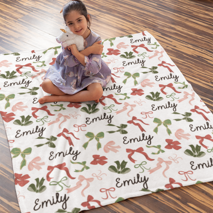 Personalized Colorful Bow Name Blanket – Gift for Kids